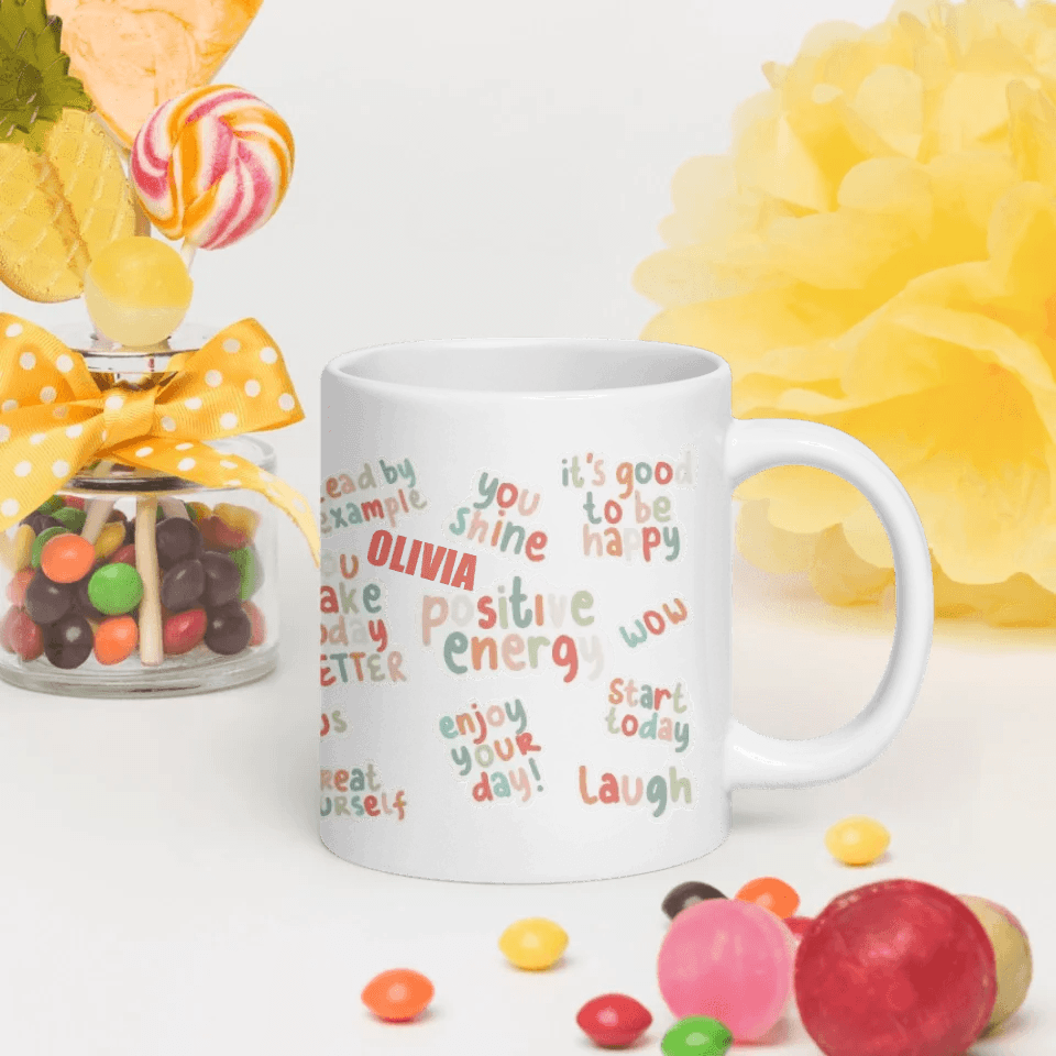 Custom Positive Vibes Stickers Mug - ARTFULANE