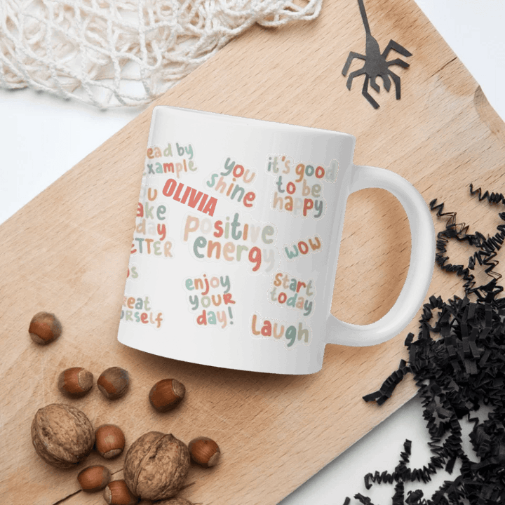 Custom Positive Vibes Stickers Mug - ARTFULANE