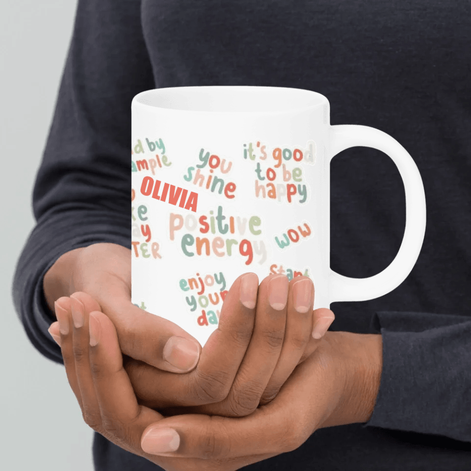 Custom Positive Vibes Stickers Mug - ARTFULANE