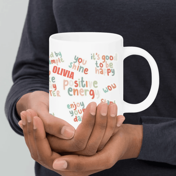 Custom Positive Vibes Stickers Mug - ARTFULANE