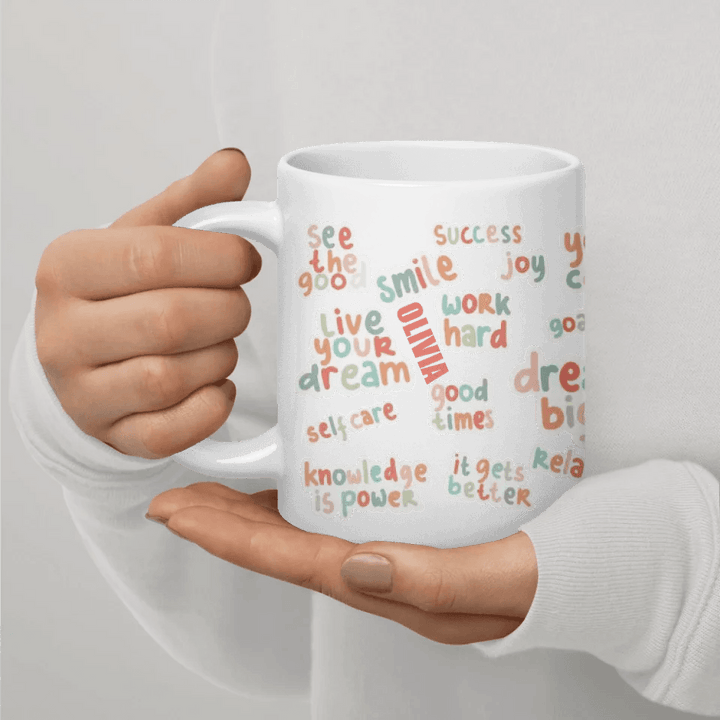 Custom Positive Vibes Stickers Mug - ARTFULANE