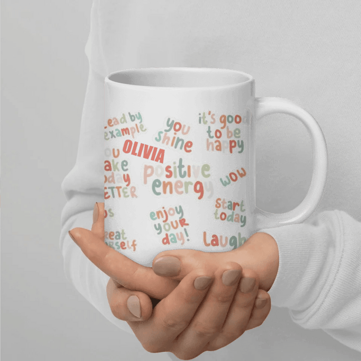 Custom Positive Vibes Stickers Mug - ARTFULANE