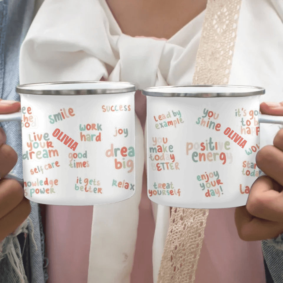 Custom Positive Vibes Stickers Mug - ARTFULANE