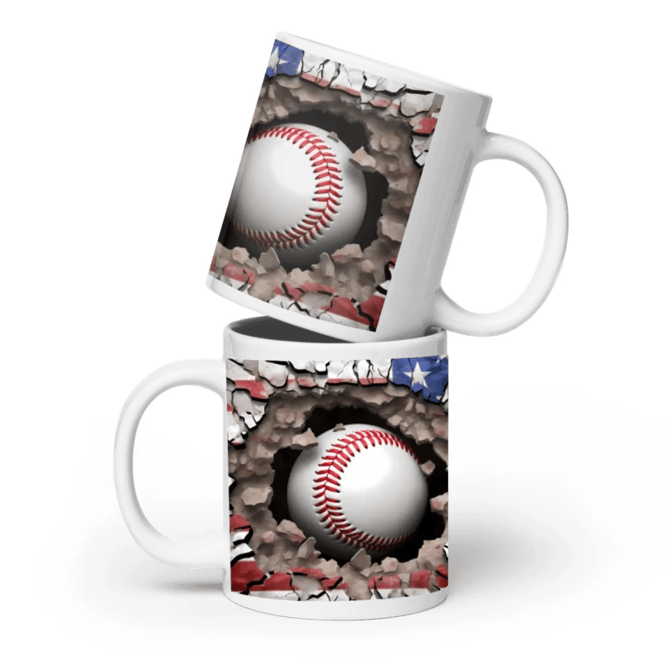 Custom 3D Baseball American Flag Mug - ARTFULANE