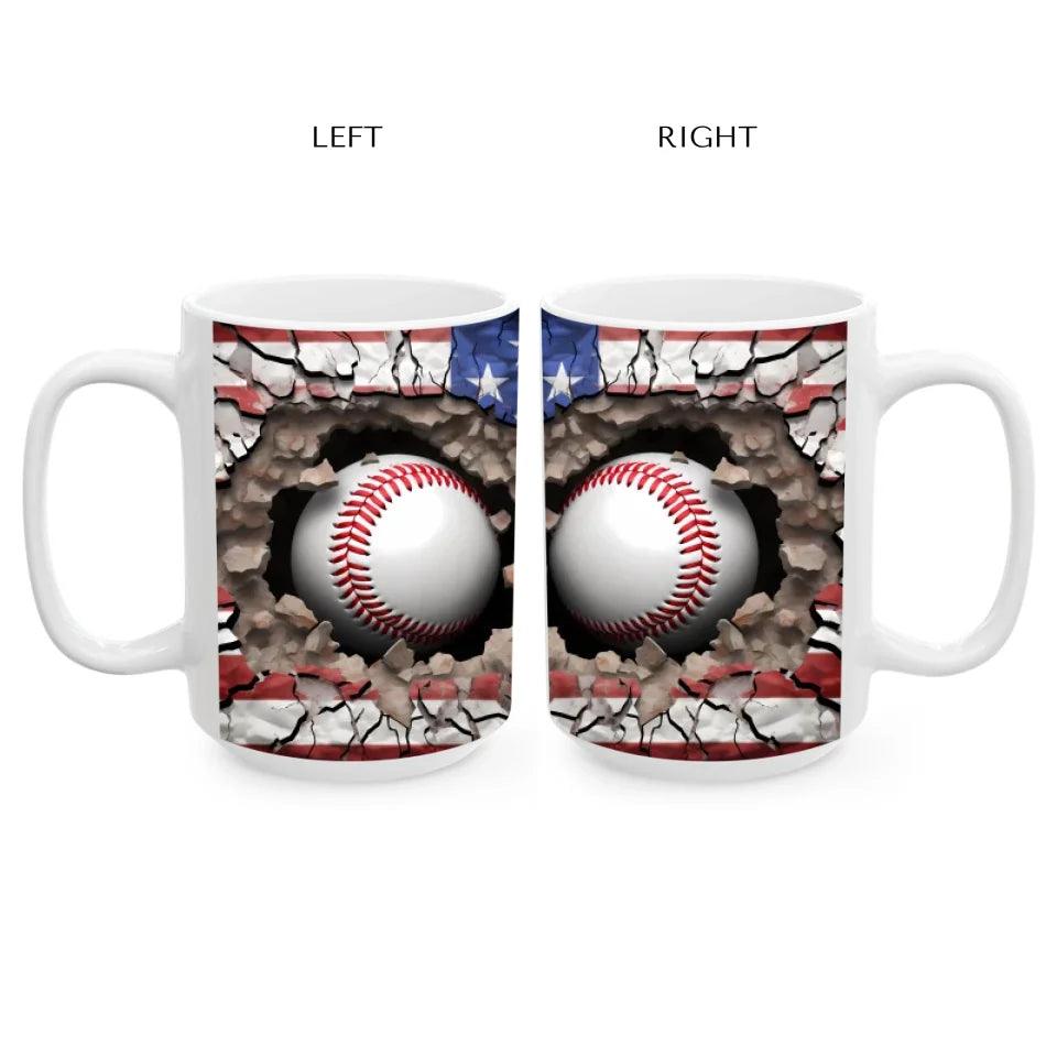 Custom 3D Baseball American Flag Mug - ARTFULANE