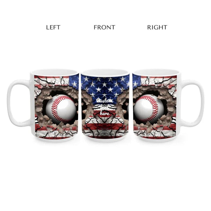 Custom 3D Baseball American Flag Mug - ARTFULANE