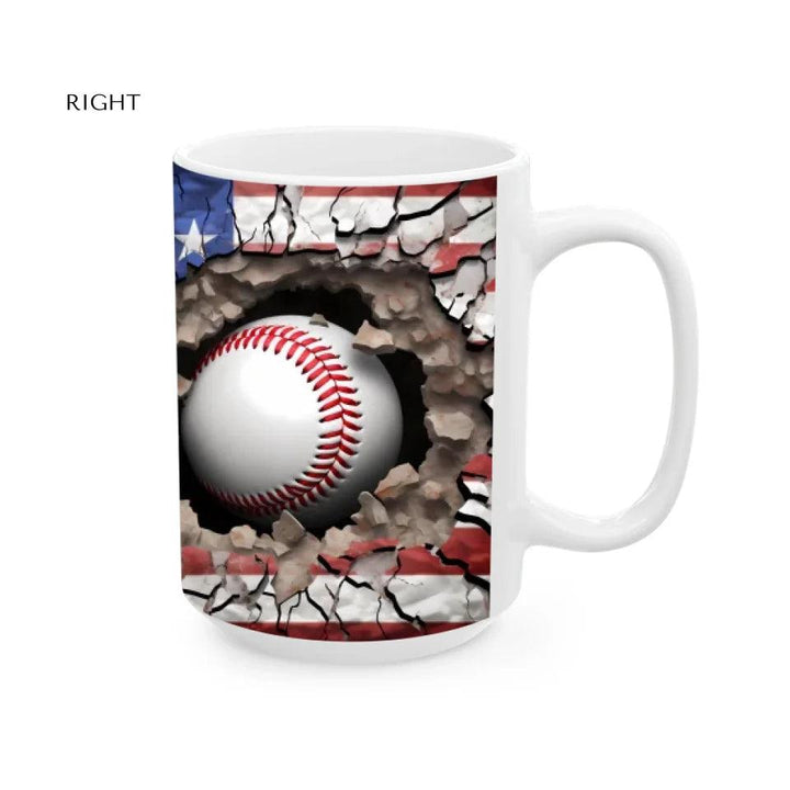 Custom 3D Baseball American Flag Mug - ARTFULANE