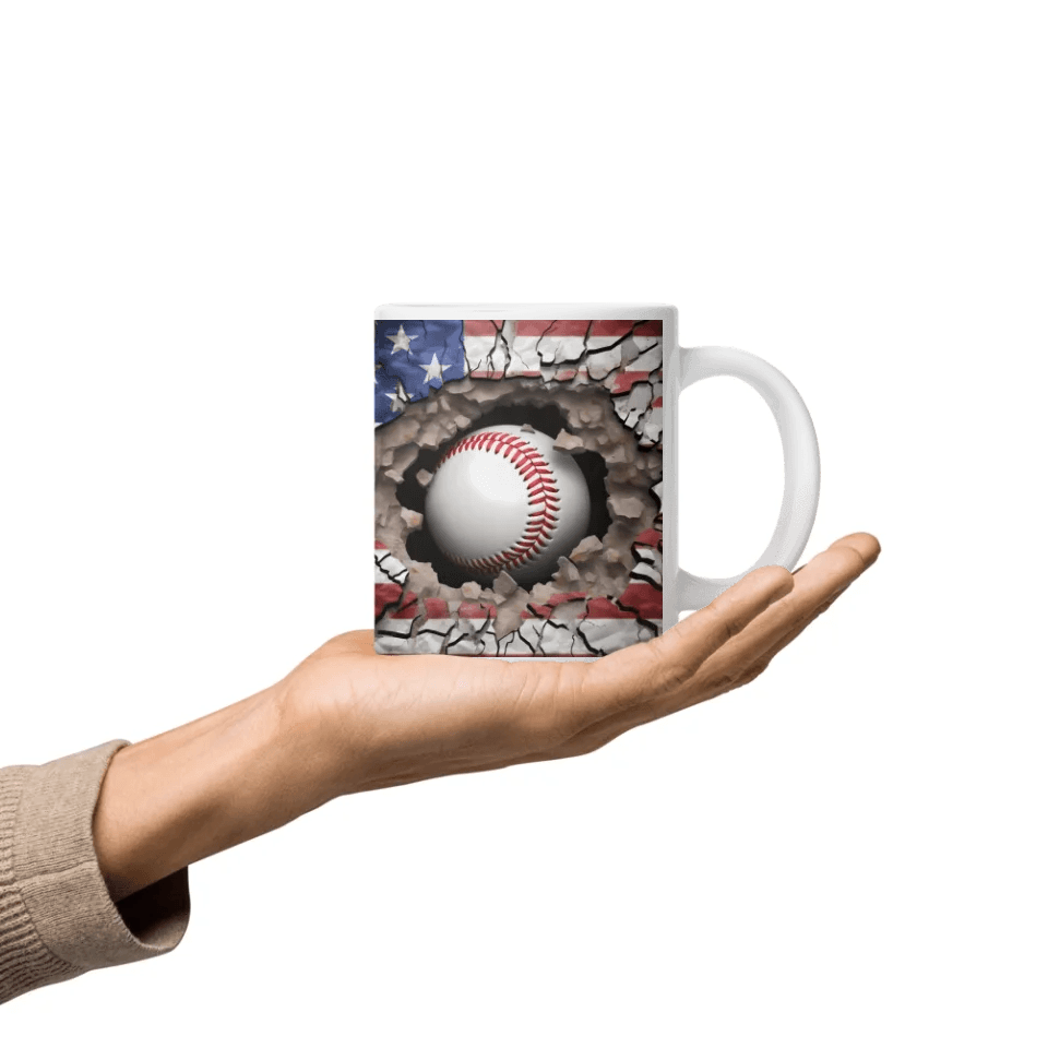 Custom 3D Baseball American Flag Mug - ARTFULANE