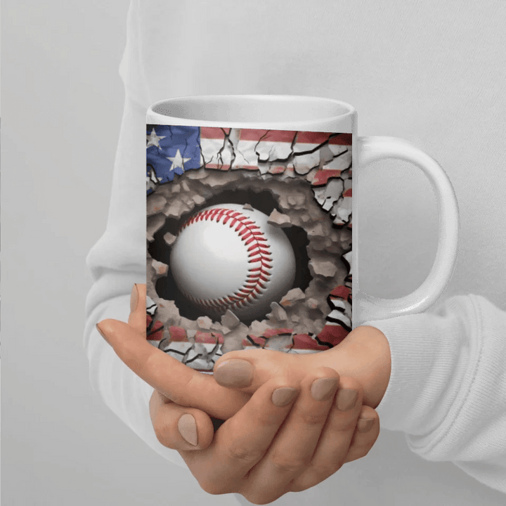 Custom 3D Baseball American Flag Mug - ARTFULANE