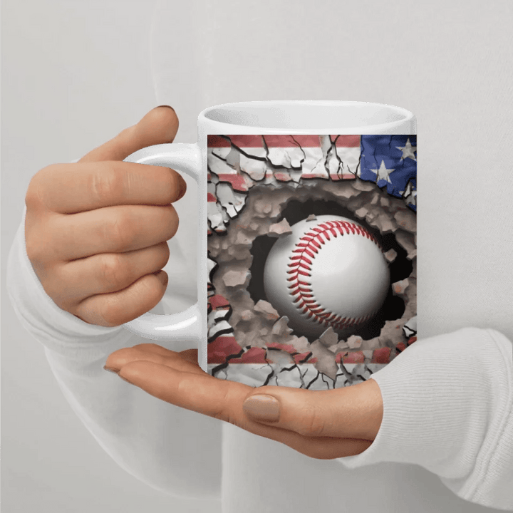 Custom 3D Baseball American Flag Mug - ARTFULANE