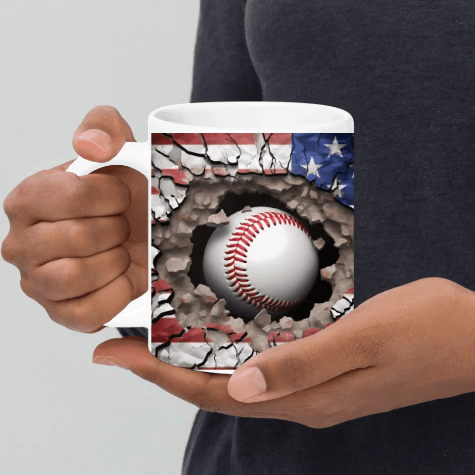 Custom 3D Baseball American Flag Mug - ARTFULANE