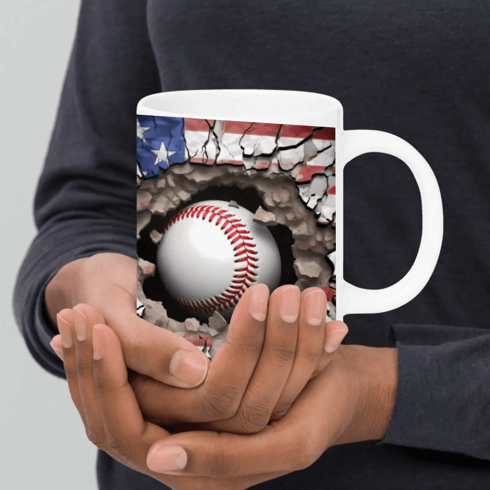 Custom 3D Baseball American Flag Mug - ARTFULANE