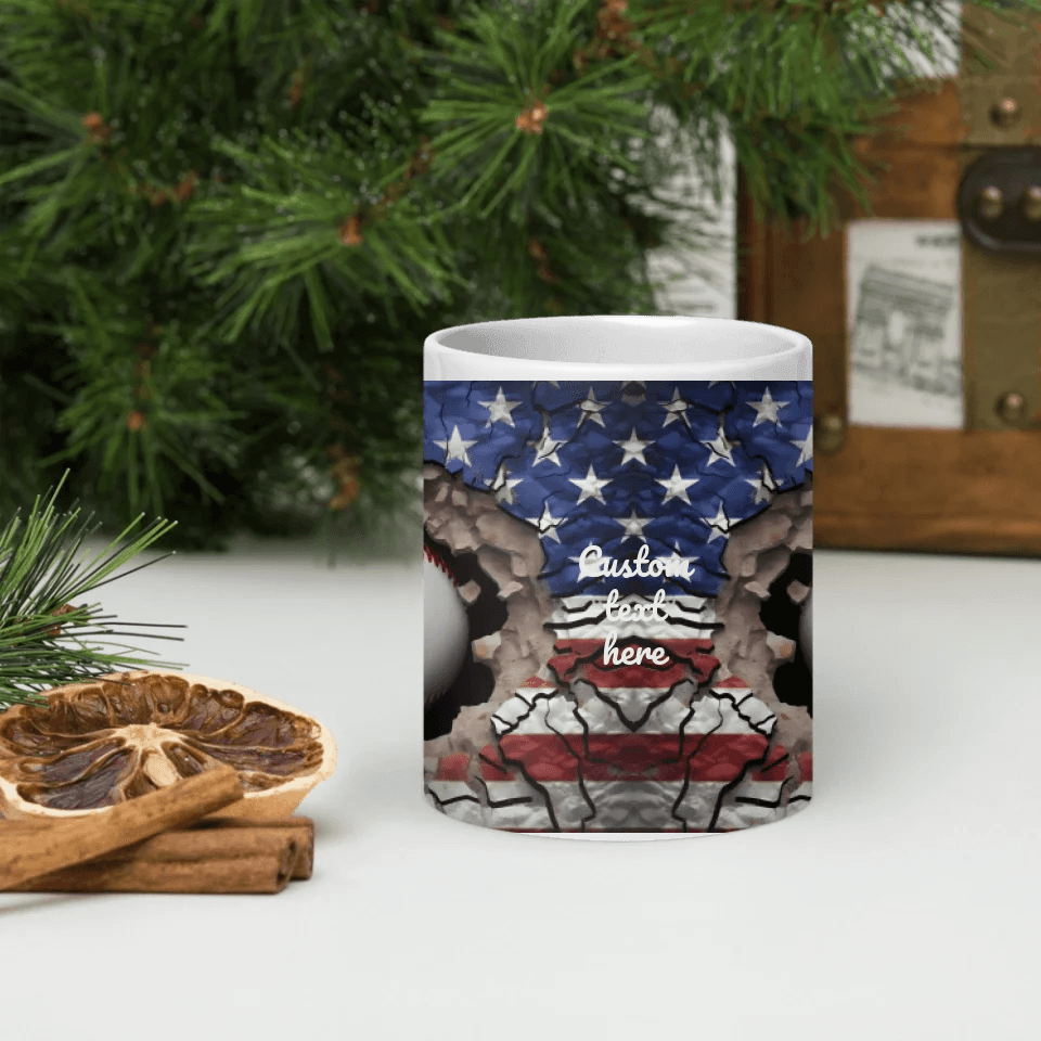 Custom 3D Baseball American Flag Mug - ARTFULANE