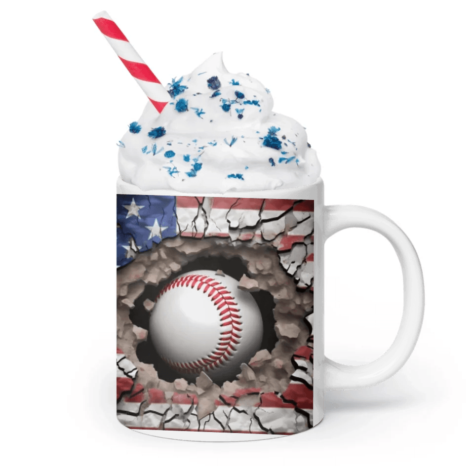 Custom 3D Baseball American Flag Mug - ARTFULANE