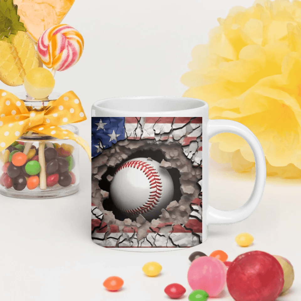 Custom 3D Baseball American Flag Mug - ARTFULANE