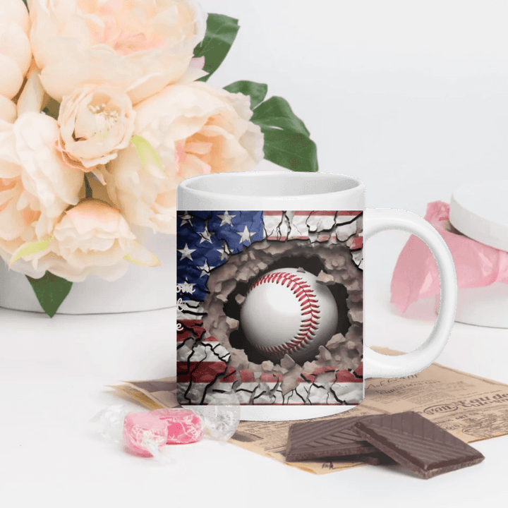 Custom 3D Baseball American Flag Mug - ARTFULANE