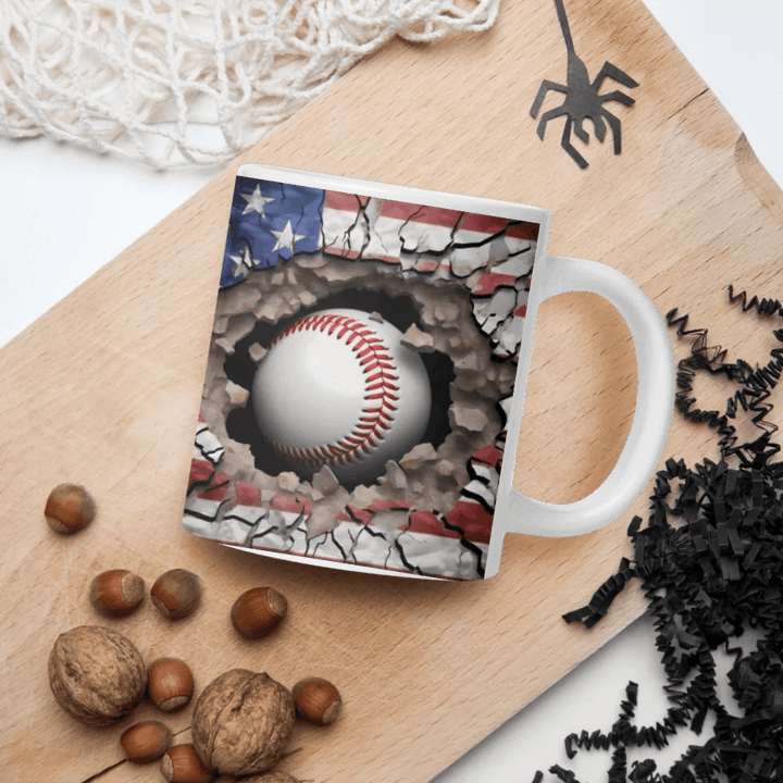 Custom 3D Baseball American Flag Mug - ARTFULANE