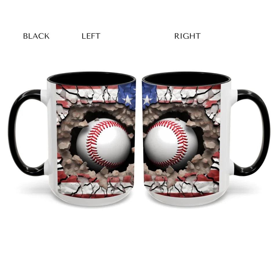 Custom 3D Baseball American Flag Mug - ARTFULANE