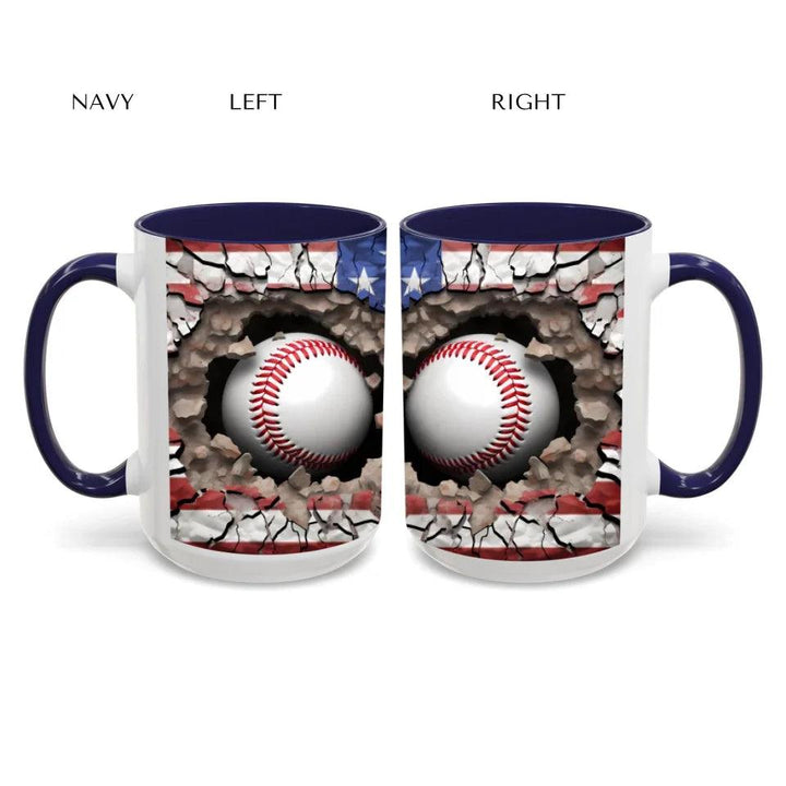 Custom 3D Baseball American Flag Mug - ARTFULANE