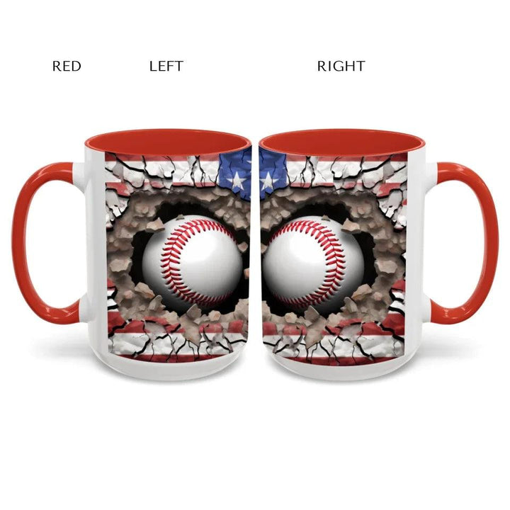 Custom 3D Baseball American Flag Mug - ARTFULANE