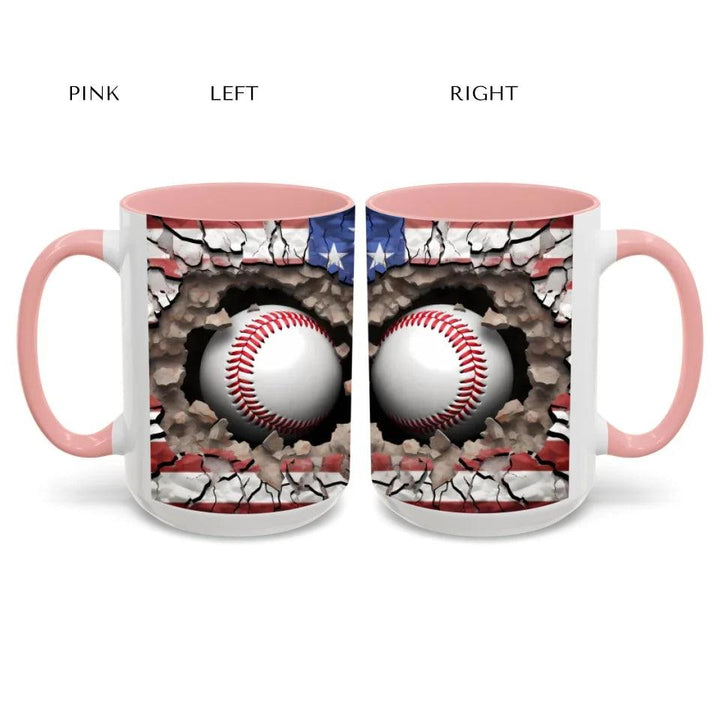 Custom 3D Baseball American Flag Mug - ARTFULANE