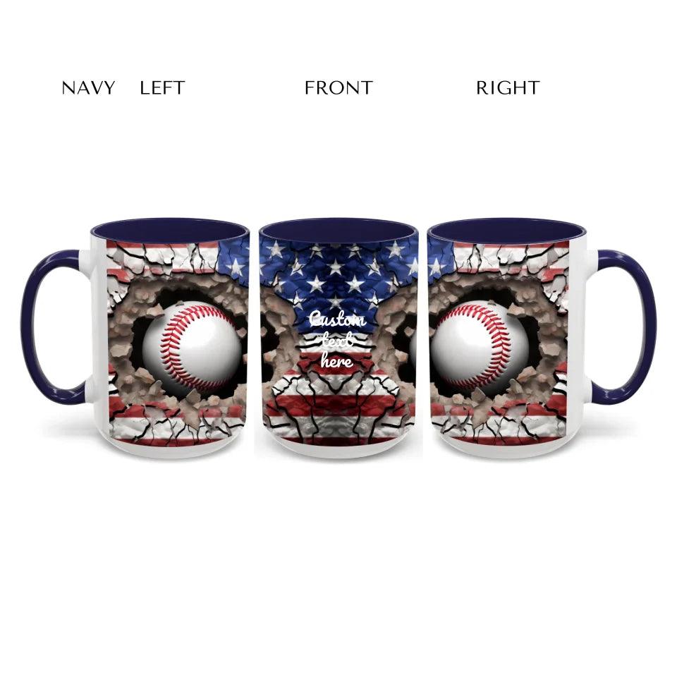 Custom 3D Baseball American Flag Mug - ARTFULANE