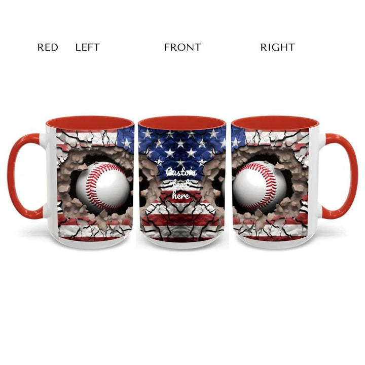 Custom 3D Baseball American Flag Mug - ARTFULANE