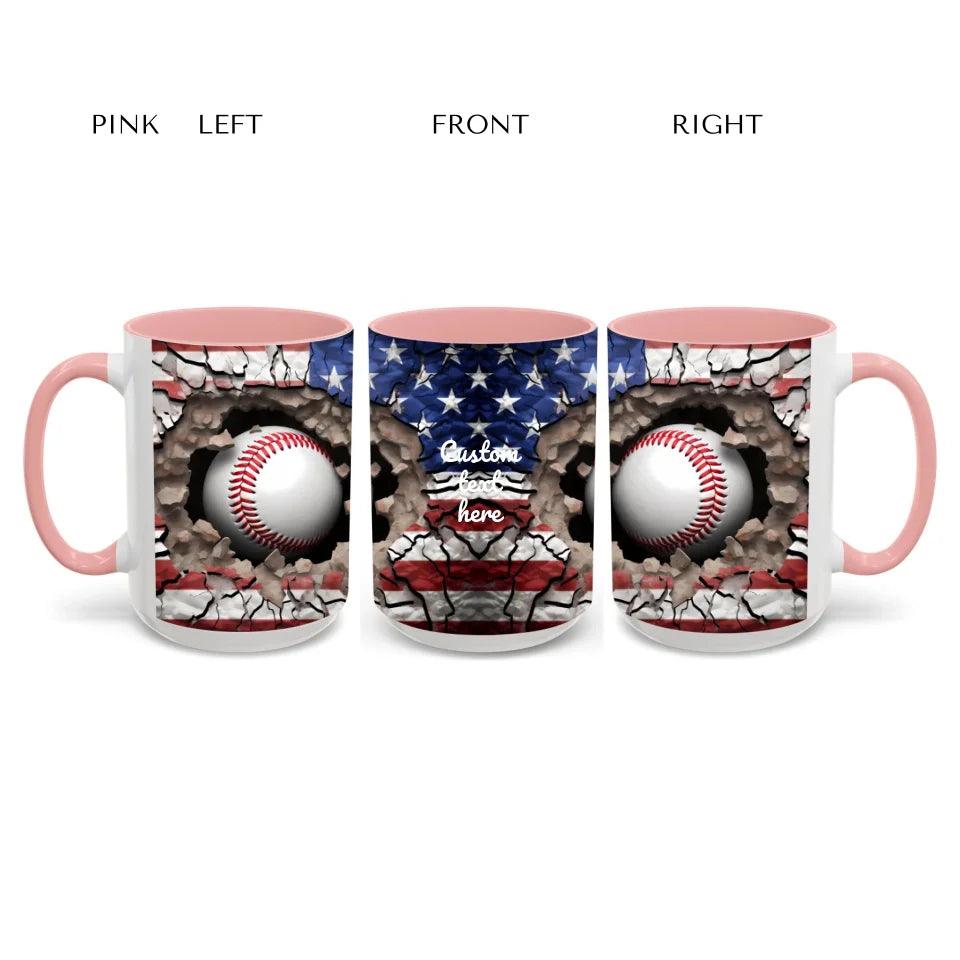 Custom 3D Baseball American Flag Mug - ARTFULANE