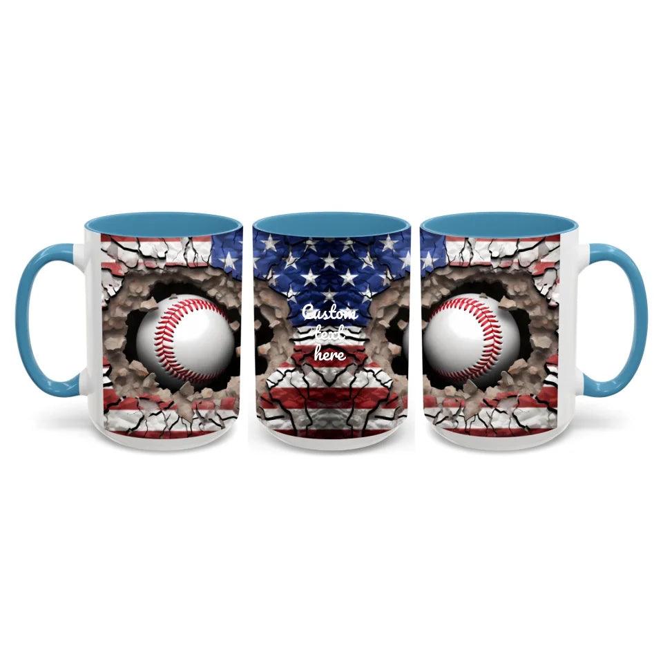 Custom 3D Baseball American Flag Mug - ARTFULANE