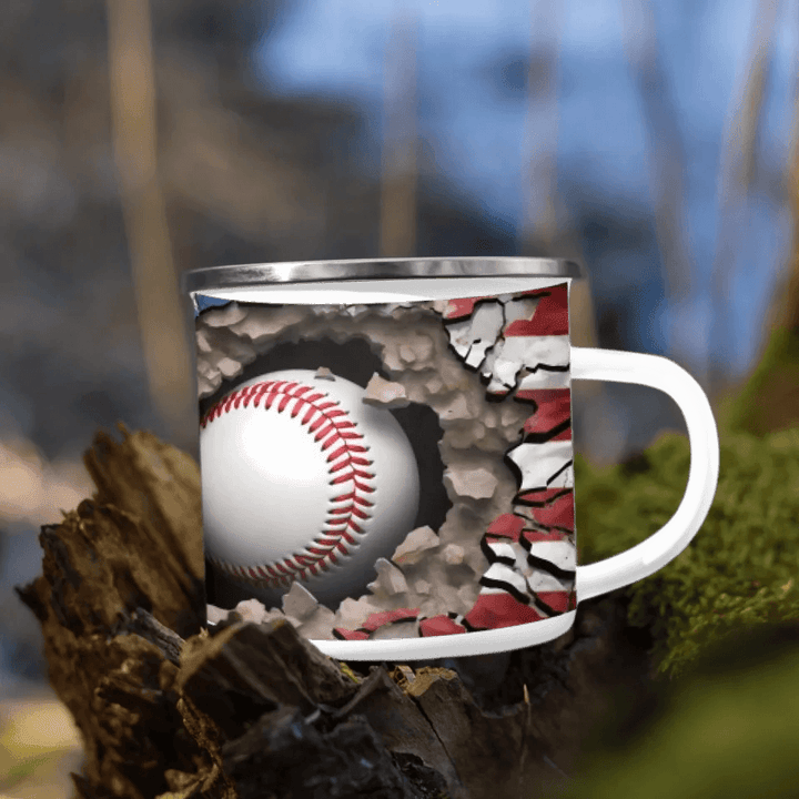 Custom 3D Baseball American Flag Mug - ARTFULANE