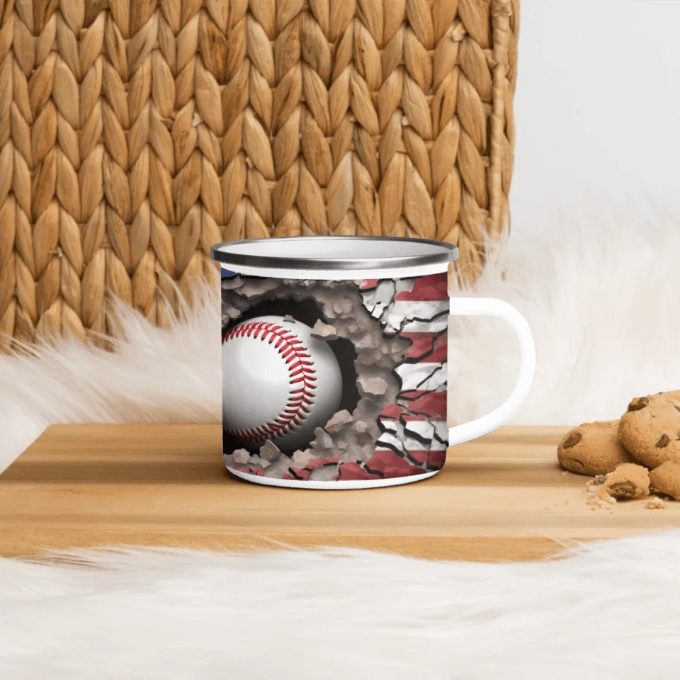 Custom 3D Baseball American Flag Mug - ARTFULANE