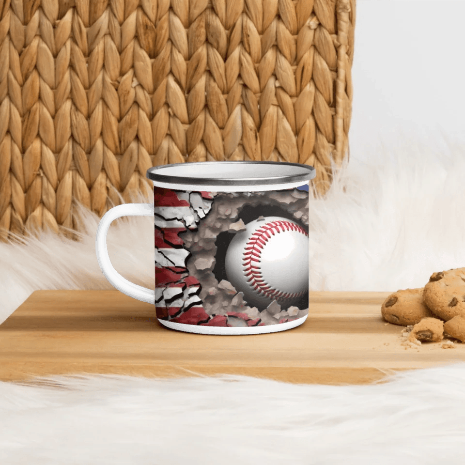 Custom 3D Baseball American Flag Mug - ARTFULANE