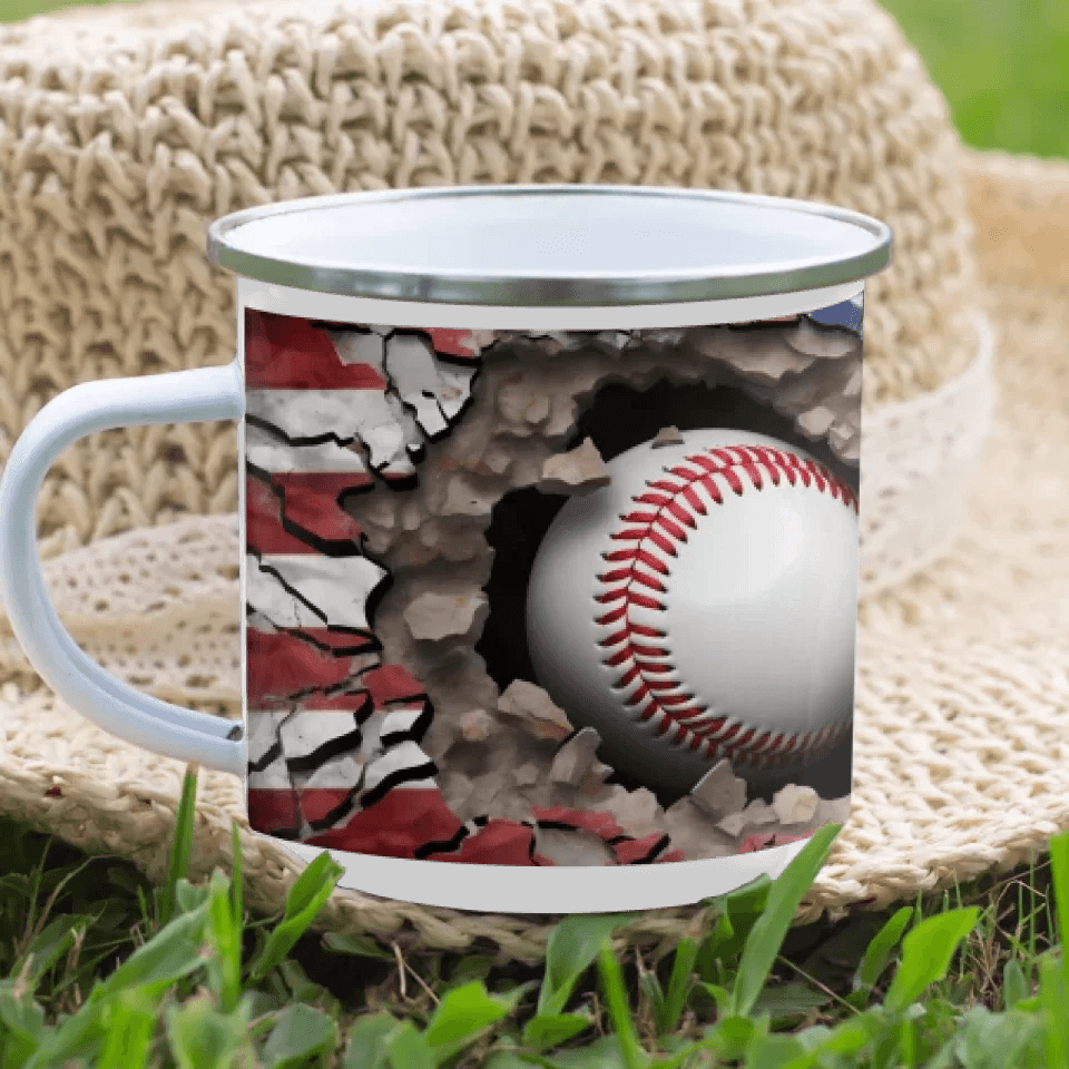 Custom 3D Baseball American Flag Mug - ARTFULANE