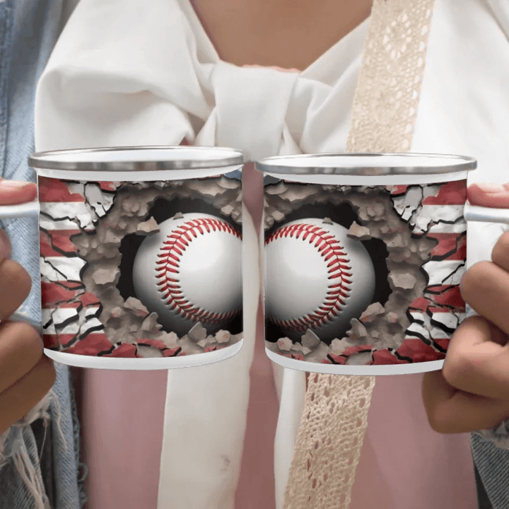 Custom 3D Baseball American Flag Mug - ARTFULANE