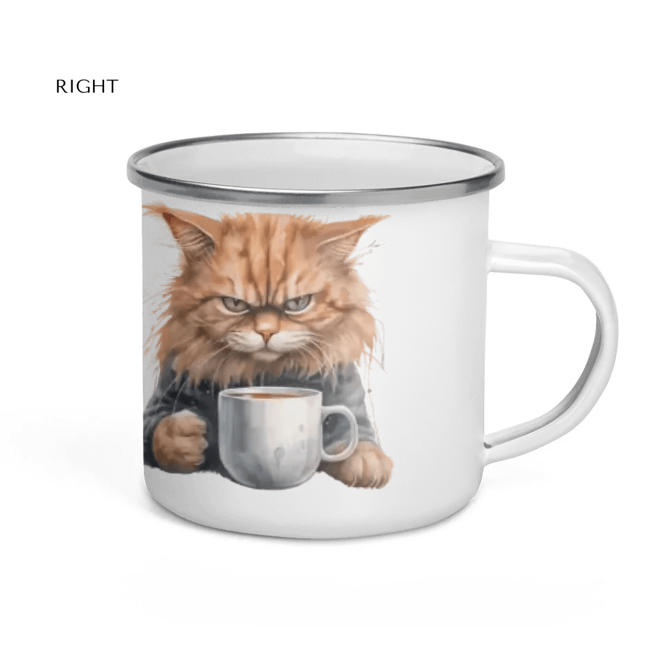 Custom Angry Cat Drinking Coffee Mug - ARTFULANE