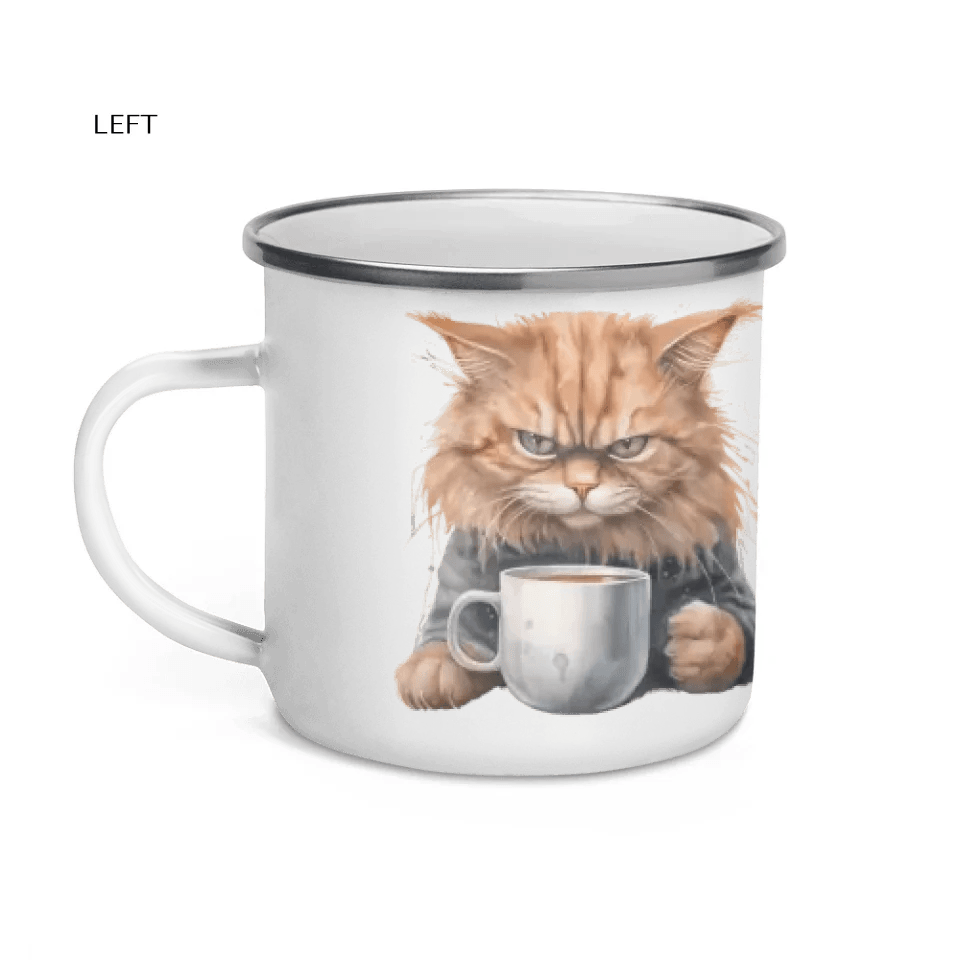 Custom Angry Cat Drinking Coffee Mug - ARTFULANE