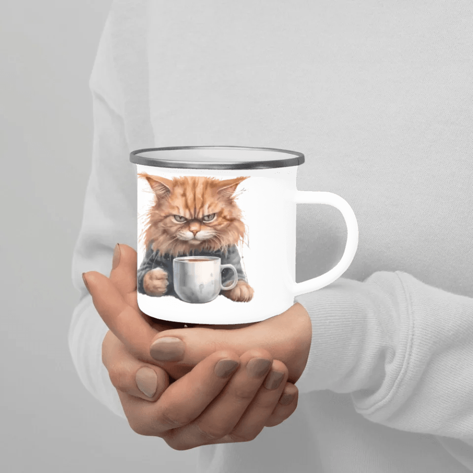 Custom Angry Cat Drinking Coffee Mug - ARTFULANE