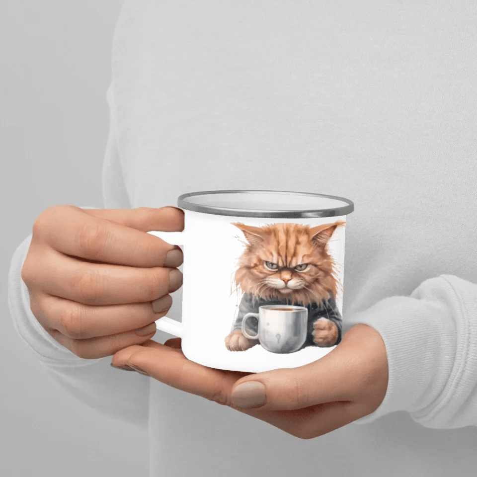 Custom Angry Cat Drinking Coffee Mug - ARTFULANE