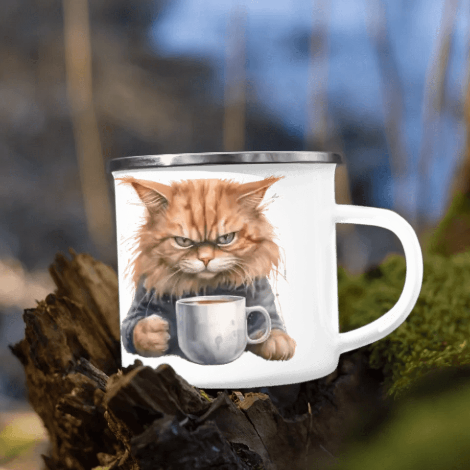 Custom Angry Cat Drinking Coffee Mug - ARTFULANE