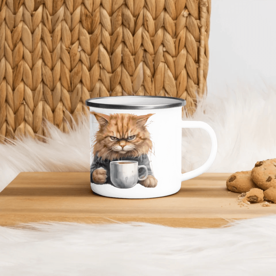 Custom Angry Cat Drinking Coffee Mug - ARTFULANE