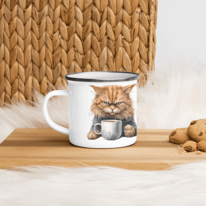 Custom Angry Cat Drinking Coffee Mug - ARTFULANE