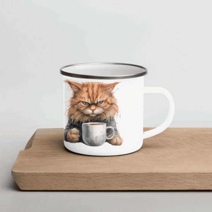 Custom Angry Cat Drinking Coffee Mug - ARTFULANE