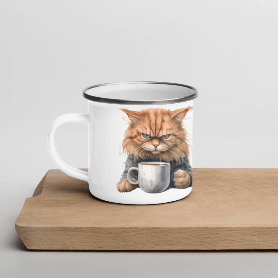 Custom Angry Cat Drinking Coffee Mug - ARTFULANE