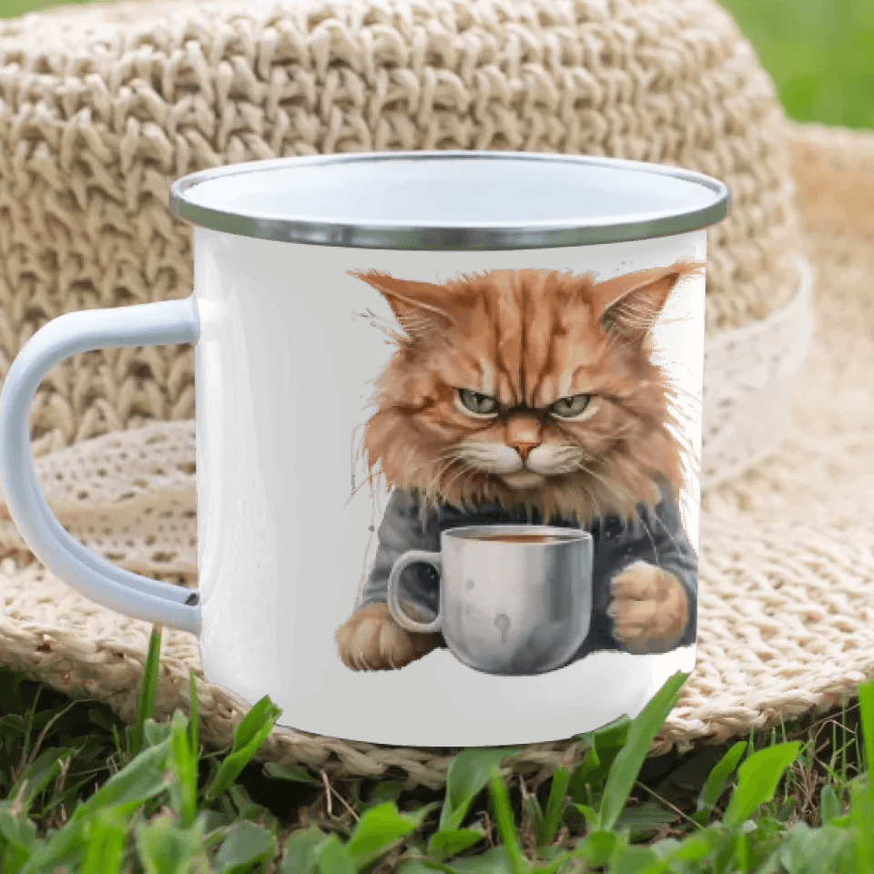 Custom Angry Cat Drinking Coffee Mug - ARTFULANE