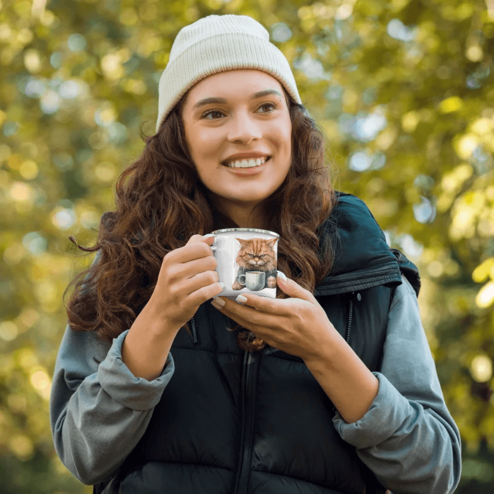 Custom Angry Cat Drinking Coffee Mug - ARTFULANE