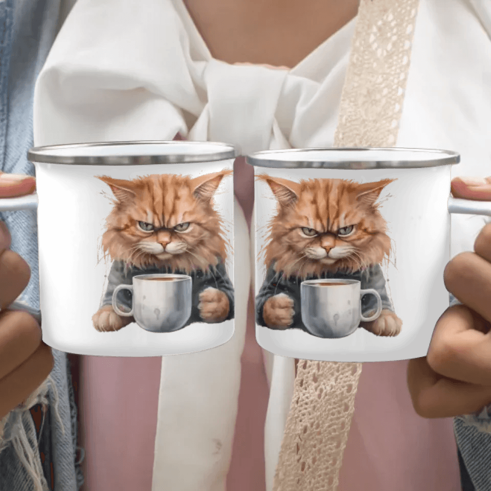 Custom Angry Cat Drinking Coffee Mug - ARTFULANE