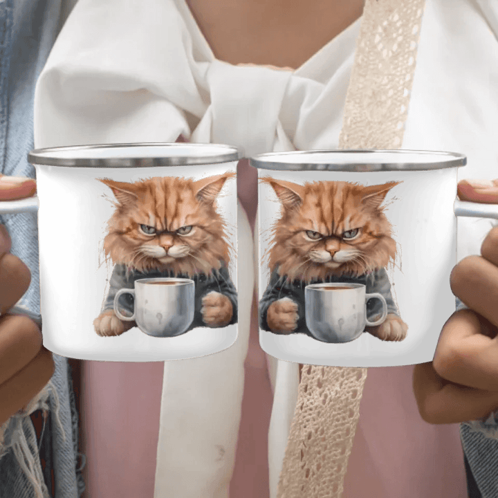 Custom Angry Cat Drinking Coffee Mug - ARTFULANE