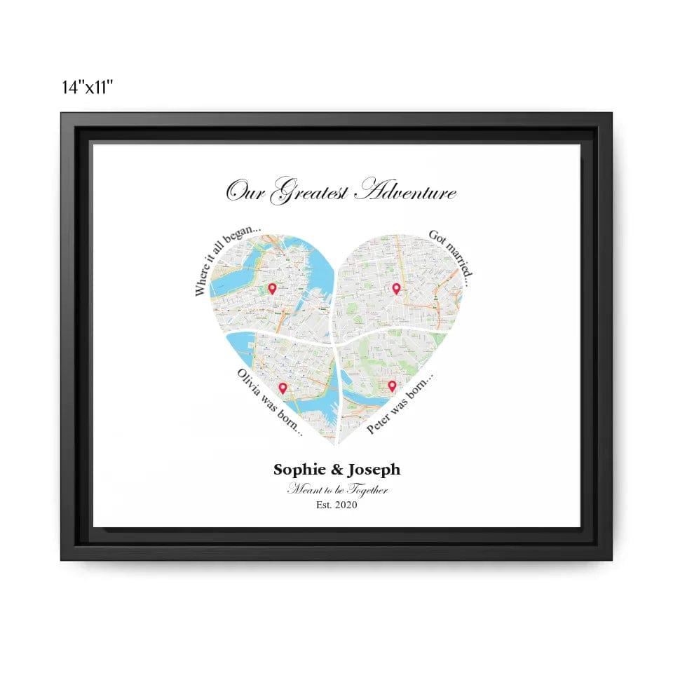 Custom Heart Shaped Four Location Map - ARTFULANE