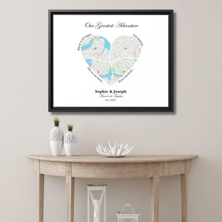 Custom Heart Shaped Four Location Map - ARTFULANE