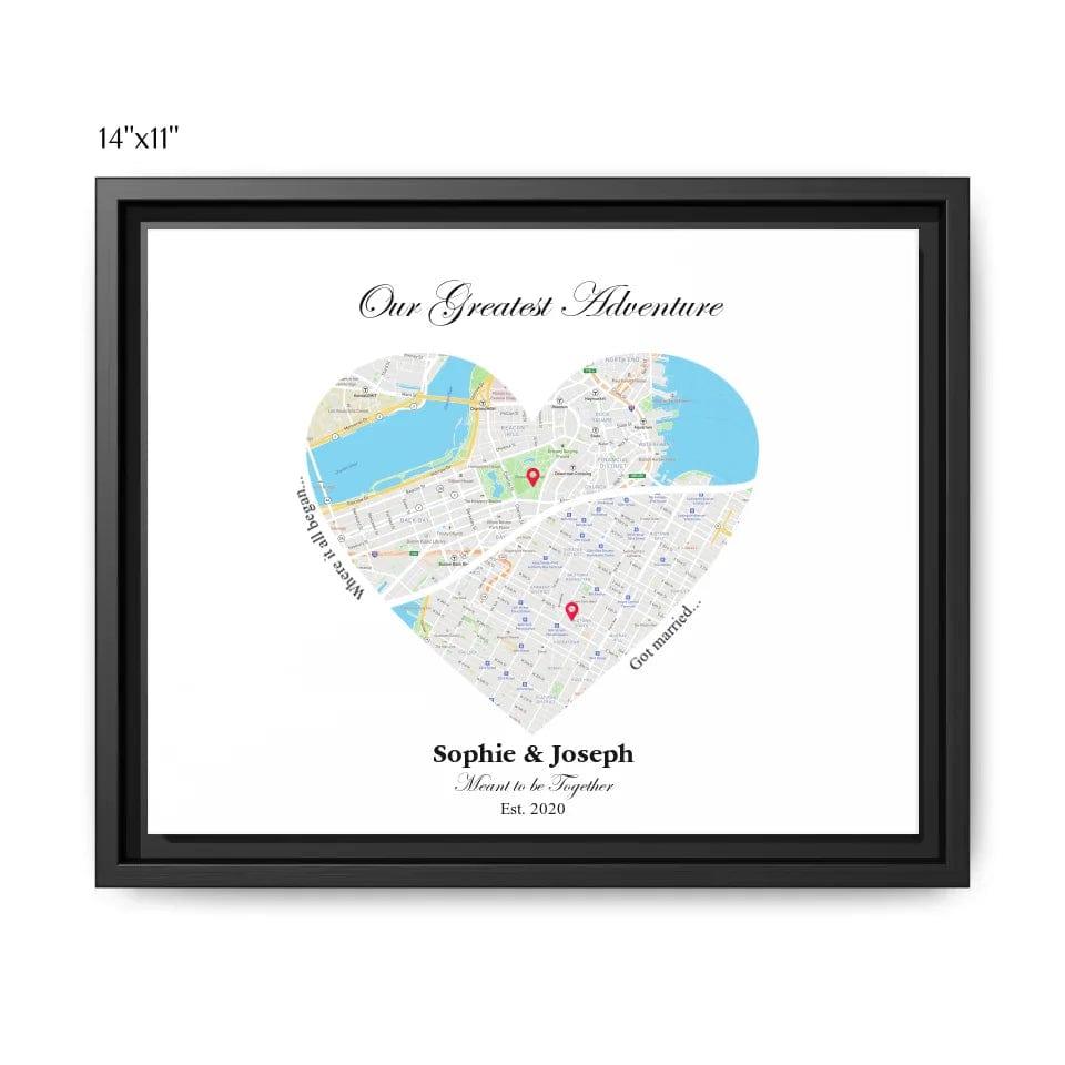 Custom Heart Shaped Dual Location Map - ARTFULANE